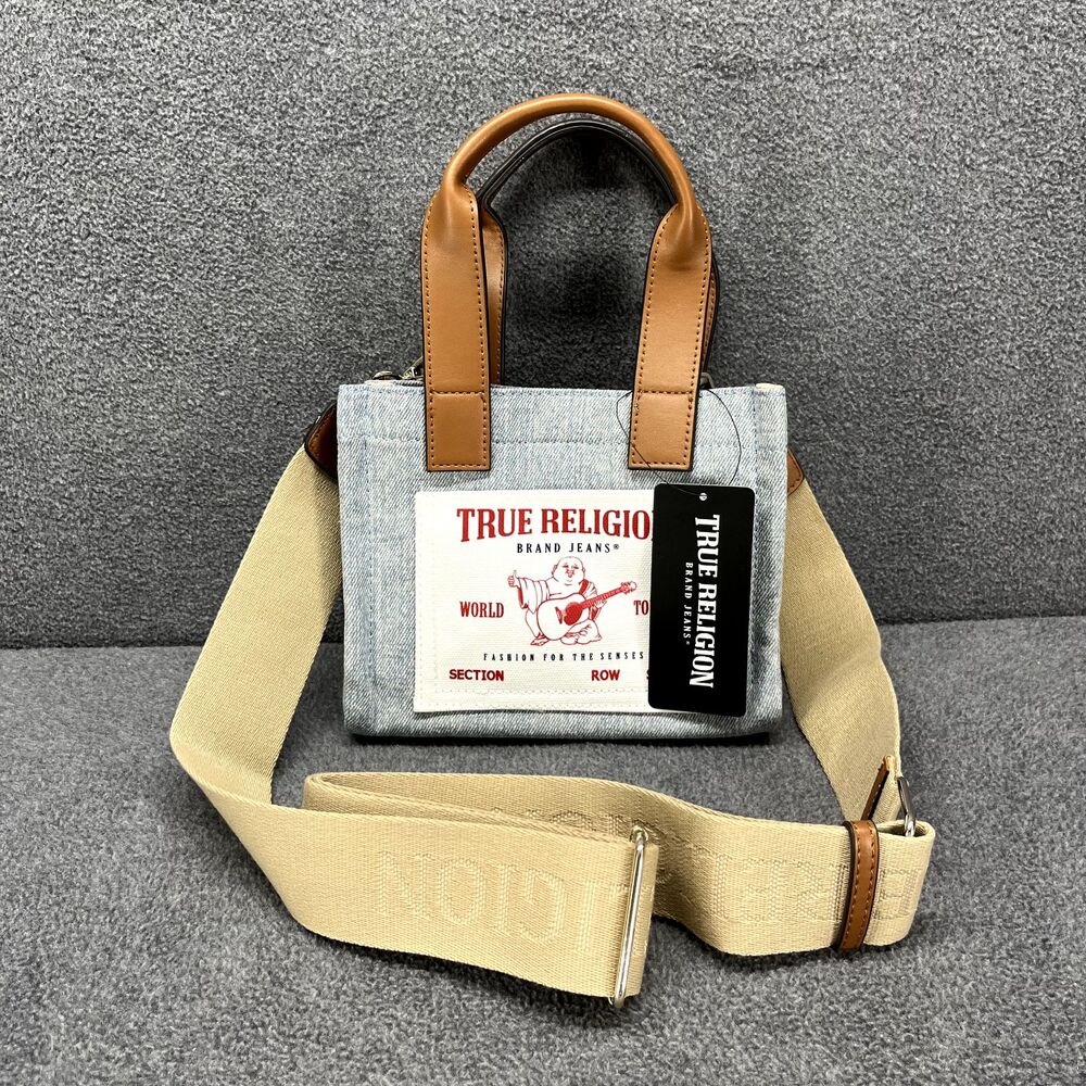 True Religion Mini Tote Bag Blue Crossbody Adjustable Strap double‎ handle - Picture 5 of 8